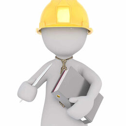 Symbolfoto Vergabe und Ausschreibungen: Bauhandwerker mit Ordner unter dem Arm